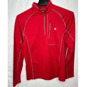 Champion Men's Red Quarter Zip Long Sleeve Athletic Pullover Size Medium